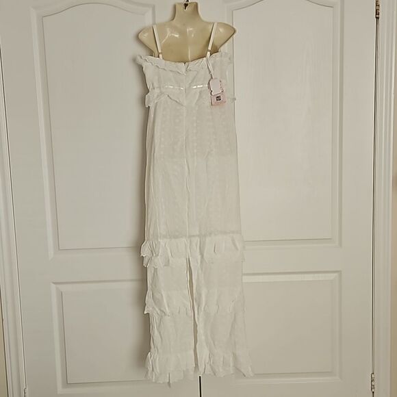 Sunfere Eyelet Embroidery Spaghetti Straps Maxi Dress With Back Slit Large White - Picture 4 of 16